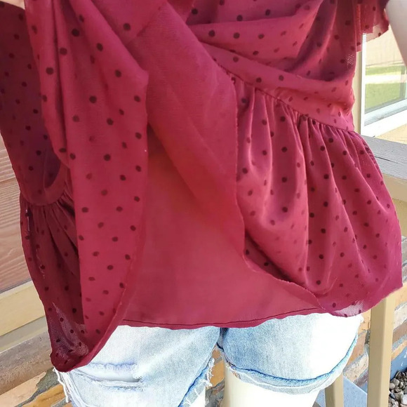 Pleione Sheer Short Sleeve Swiss Dot Blouse - Red - Women's Size Small NWOT - Picture 10 of 15